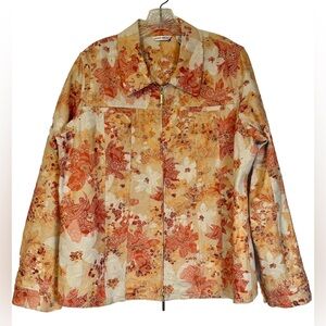 Laura Ashley Floral Zip Up Blazer Jacket Peach Orange Casual Party Vacation XL